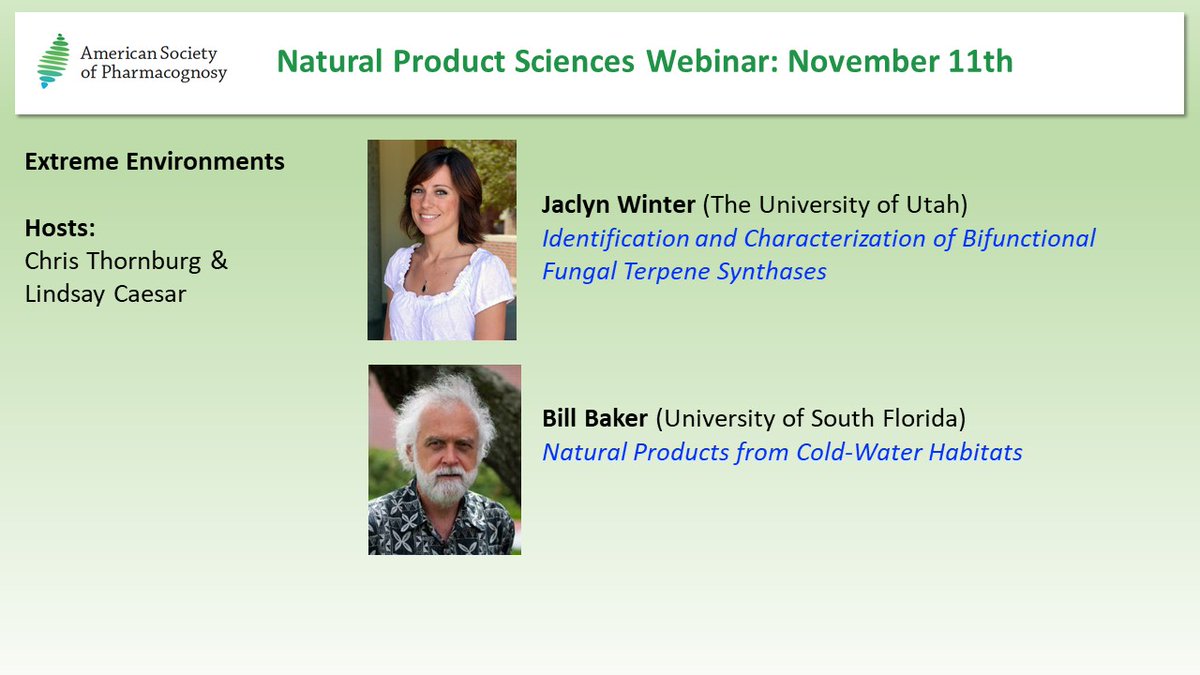 pharmacognosy's tweet photo. It's not too late to register for the ASP Natural Product Sciences Webinar today with @JMWinterlab and 
 and @BJ_BakerLab.  Registration closes at 3pm Eastern.   #ASPWebinar #NaturalProducts
https://t.co/JbROoH2apx https://t.co/YhAfAgr7iH