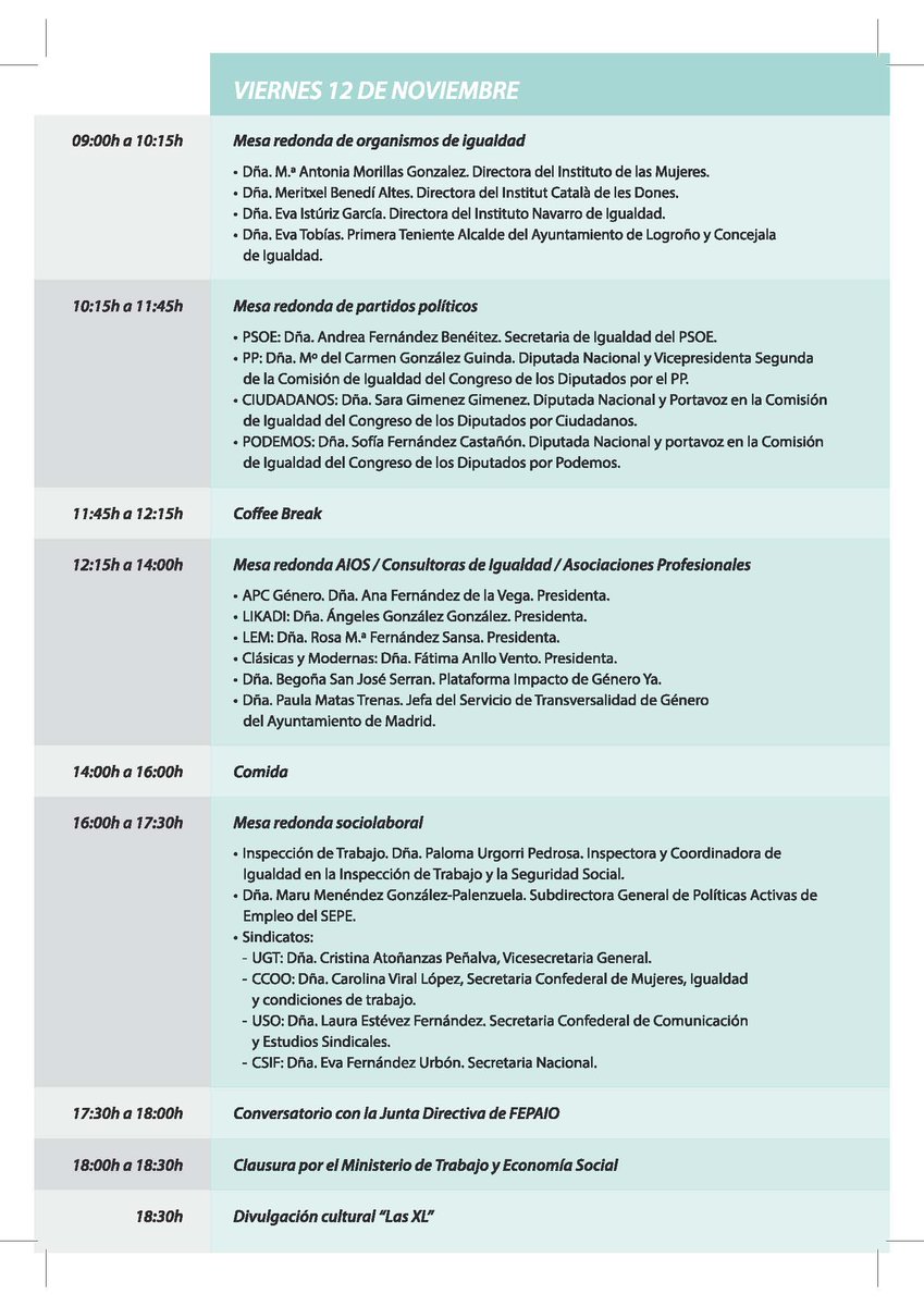 Mañana, viernes día 12 de noviembre, la secretaria confederal de Mujeres, Igualdad y Condiciones de Trabajo <a href="/CarolinaVidal_L/">Carolina Vidal López</a> de <a href="/CCOO/">Comisiones Obreras</a> participa en el 2º Congreso de @Fepaio bajo el título "La profesionalización de las políticas públicas de igualdad: un reto a conseguir".
