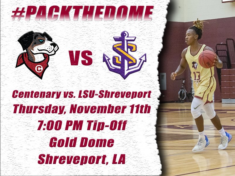 GentsBasketball's tweet photo. IT’S GAMEDAY❗️It’s the Kings Highway Clash as your Centenary Gents take on LSU-Shreveport! Come out to show your support and #PACKTHEDOME
🏟: Gold Dome
⌚️: 7:00 P.M.
📺: https://t.co/OQIy04kDDN https://t.co/6TCYO5HEG1