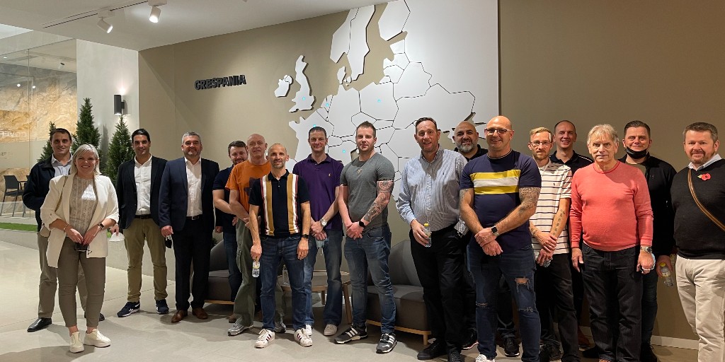 tileassociation's tweet photo. The Tile Association visits Grespania Factory &amp; Showroom. 

On the second day of our trip to Castellón with @ASCER_comunica &amp;  @camaracastellon @Internac_CamCS we visited the factory and showroom of Grespania to continue our training on Large Format Tiling.

#LargeFormatTiling https://t.co/eeD4KQUPUj