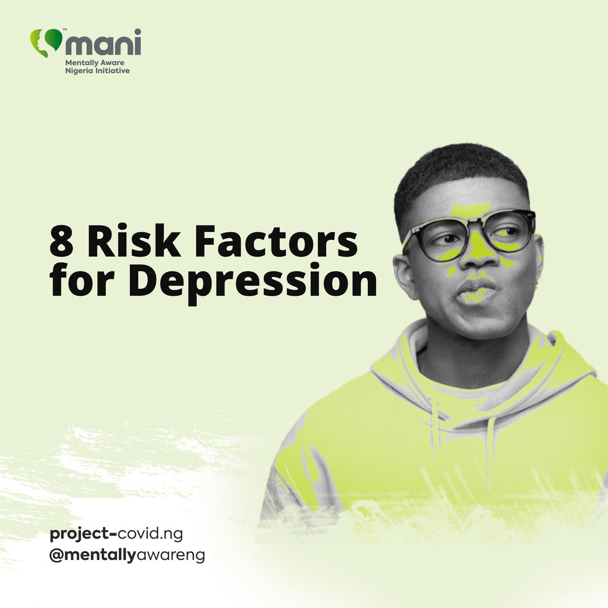 MentallyAwareNG's tweet image. Some risk factors make one predisposed to depression.
Here are some to look out for.

#EverythingAboutDepression #DepressionFacts #UnderstandingDepression #mentallyawareng