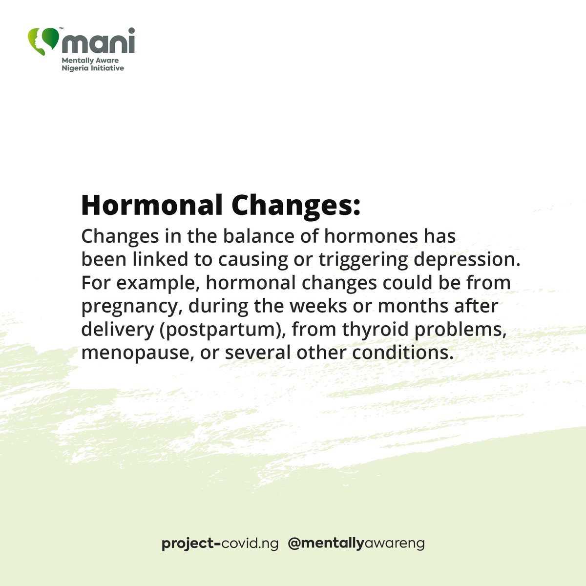 MentallyAwareNG's tweet image. Some risk factors make one predisposed to depression.
Here are some to look out for.

#EverythingAboutDepression #DepressionFacts #UnderstandingDepression #mentallyawareng