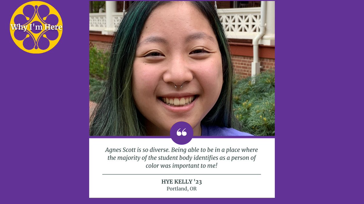 ASCadmission's tweet photo. #whyimhere Meet Hye Kelly '23 from Portland, Oregon and her reason why she loves Agnes Scott!

Our Early Action I deadline is just four days away! Are you ready? Find more information at https://t.co/UN7KP9Zgc4

#agnesscott #agnesscottcollege #asc26 https://t.co/kw0yR4Z9Is