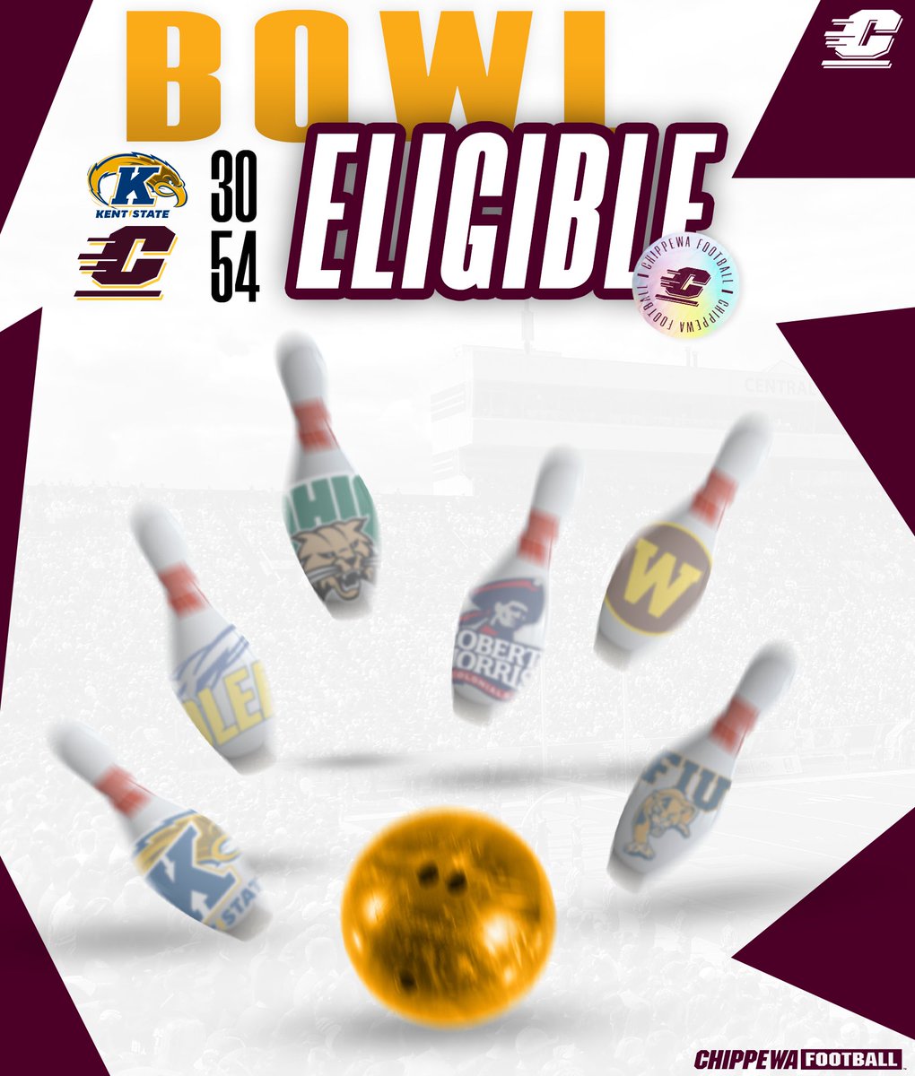Last night's win made CMU bowl eligible for the 12th time in the last 15 regular seasons including eight of the last nine years. #FireUpChips 🔥⬆️ 🏈