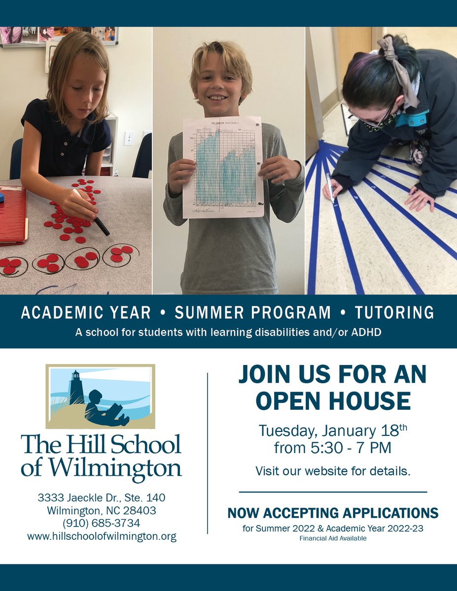 HillSchoolofILM's tweet photo. The Hill School of Wilmington Admissions Open House is just one week away. Teachers and staff will be on hand to answer questions about our programs, curriculum, admissions, and much more.
Visit our website at https://t.co/7trKZruEty for more information. https://t.co/PKQ9cohs53