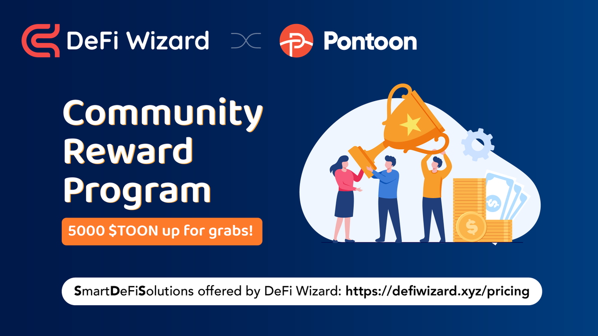 defi_wizard's tweet photo. 1/3 

📢 We are excited to provide LP staking as a Service to @PontoonFi 

Celebrating this with an amazing quiz 🎉

Learn and Earn with @PontoonFi is live!  

🎁 Rewards: 5000 $TOON tokens!

Steps to participate 👇

#Rewards #blockchain #SmartDefi  $DWZ $TOON https://t.co/nk0X4zkyPU