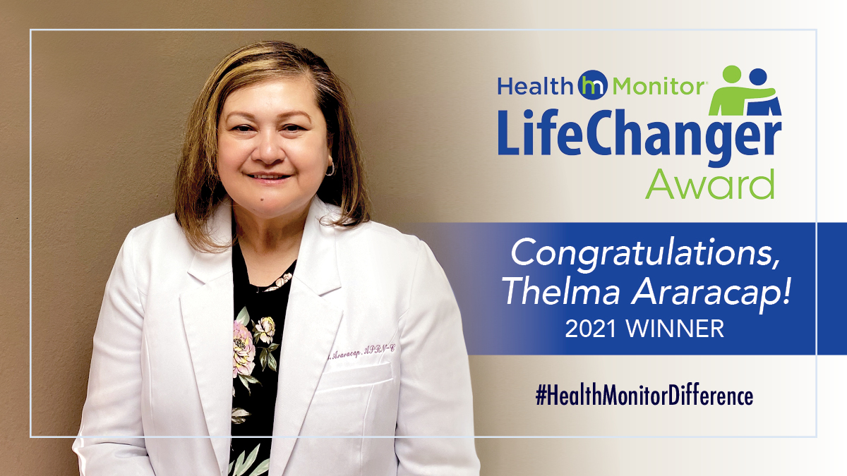 HealthMonitor's tweet photo. We have teamed up with the American Association of Nurse Practitioners to present the LifeChanger Award. This year, we are honored to present the award to Thelma Araracap who has gone above and beyond for her patients. Read more here: https://t.co/QELWOr7UjF
@AANP_NEWS 
#NPweek https://t.co/6f9k4om74c