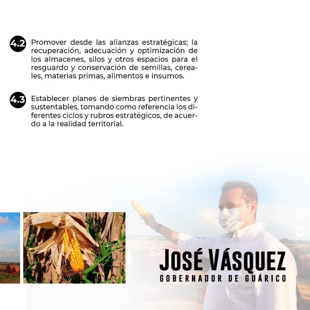 Conoce nuestro Programa de Gobierno, 4to Vértice || 𝙀𝙯𝙚𝙦𝙪𝙞𝙚𝙡 𝙕𝙖𝙢𝙤𝙧𝙖. 

Nos hemos fijado la meta de convertir a nuestro glorioso estado Guárico en potencia agroproductiva, para garantizar la soberanía alimentaria del pueblo guariqueño y de toda Venezuela. ❤️