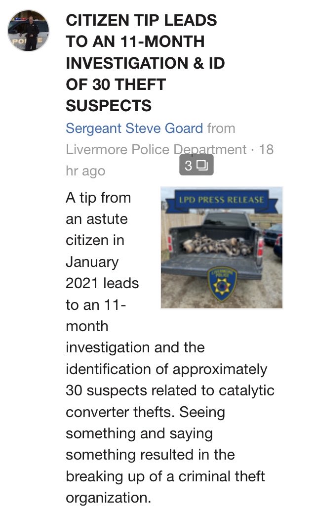 HaywardCitizens's tweet photo. THIS is fantastic investigative police work, and why we need to support our police departments!  Any victim of a stolen catalytic converter would no doubt agree.  1/7 #DefendNotDefund, @HaywardPD, @cityofhayward, #Hayward https://t.co/QzQlrzurBN