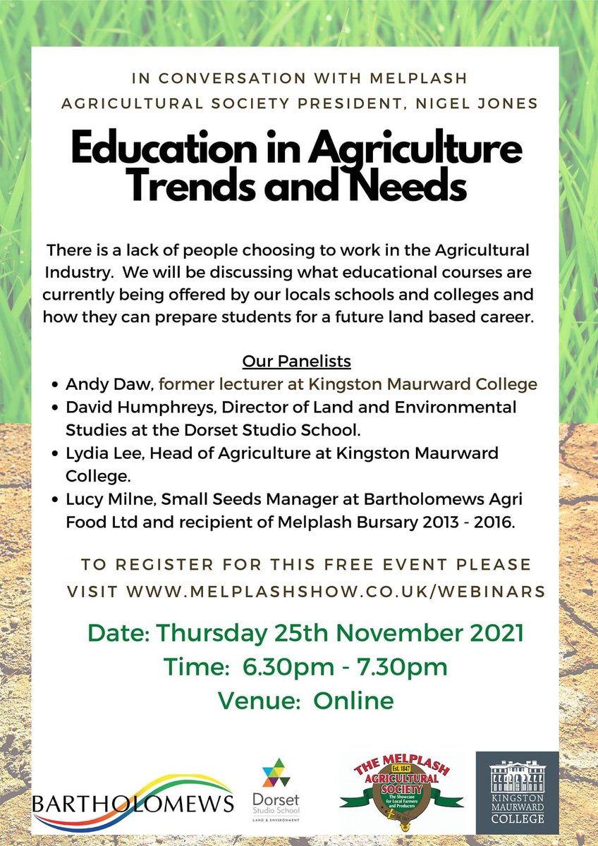 Our first webinar for this season will be on Thurs 25 November and we will be looking at ‘Education in Agriculture – Trends and Needs’. Click below to register for your FREE ticket.

eventbrite.co.uk/e/education-in…