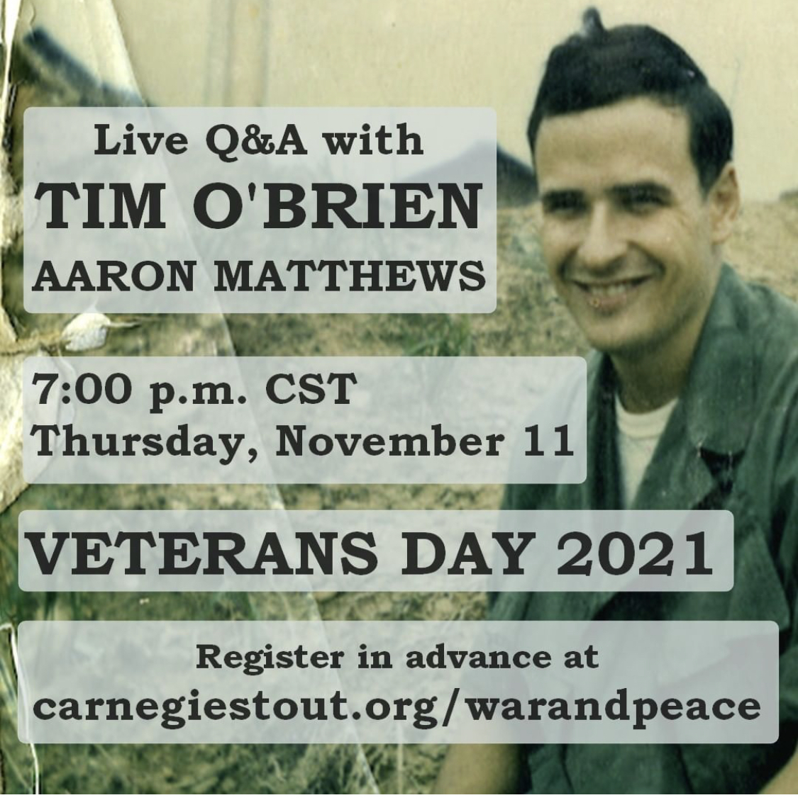 Tonight Tim O'Brien and Aaron Matthews are talking live <a href="/CarnegieStout/">Carnegie-Stout PL</a> and <a href="/DubuqueArt/">Dubuque Museumof Art</a>. Take part, virtually:
 carnegiestout.librarycalendar.com/events/war-and…