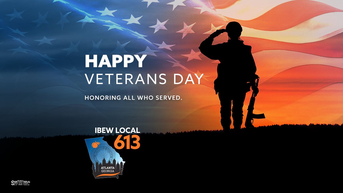 IBEW613ATLANTA's tweet photo. Today and everyday, we honor those who served this great nation. IBEW Local 613 thanks the veterans of the U.S. Armed Forces and encourages our members to reach out to the veterans in their lives and thank them. https://t.co/YI9sGJpFFf