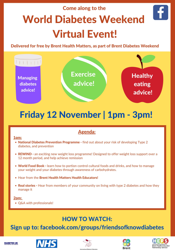 Xylahealth's tweet photo. Brent Health Matters are hosting a virtual event ahead of #WorldDiabetesDay Members of our diabetes prevention and remission teams will be speaking on the day so don't miss out! Make sure you sign up to watch using the details below 👇https://t.co/7w3MhivDZT https://t.co/MSTcSfhiuE