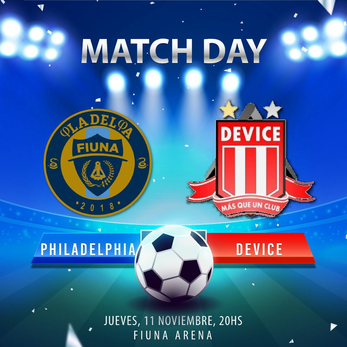 HOY JUEGA EL PHILA ‼️

Por los 8vos de final ! 
🆚 <a href="/DeviceFc/">masqueunclub</a> 
🏟️ FIUNA ARENA 
🕒 20:00 h

<a href="/COF_FIUNA/">Comité Organizador de Fútbol</a> <a href="/JaguaiMkt/">Jagua'i</a> 
#VamosPhila🐍