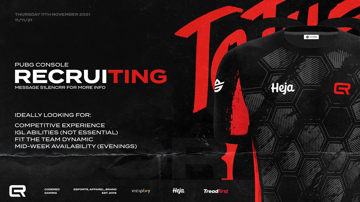 CoR_GG's tweet photo. RECRUITING
We are looking to add 1 more player to our PUBG Console team. Ideally looking for:

Comp Experience
IGL Abilities (Not Essential)
Fit the Team Dynamic
Mid-Week Availability (Evenings)

For more info please DM us or @S1lencrr 

#ToTheCoR https://t.co/ifMhJX3Ld2