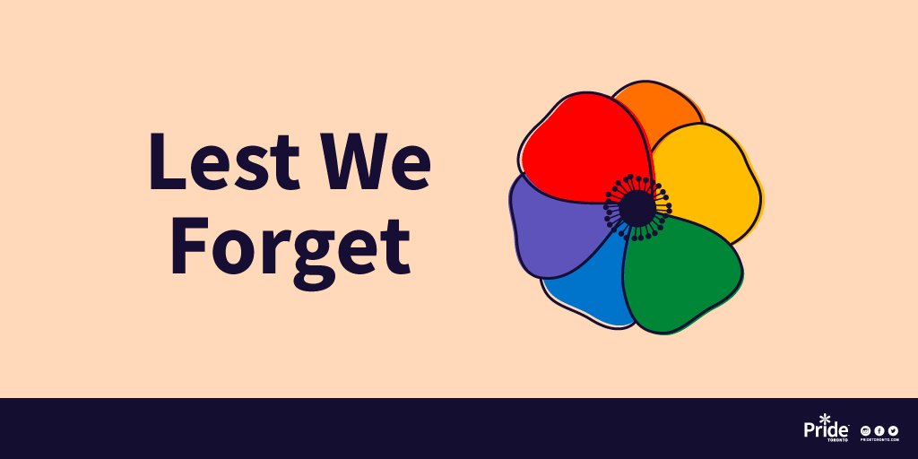 PrideToronto's tweet photo. Today on Remembrance Day, we honour all the gay, lesbian and transgender service members who faced extraordinary discrimination, particularly during World War II. Despite the oppression however, most found new communities of people and thrived. โค๏ธ
#PrideToronto #Pride40 https://t.co/SZSB3dHZQI