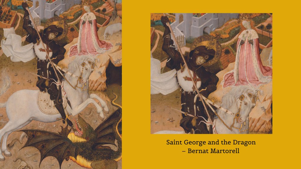 chadbrookcards's tweet photo. Here Saint George, on his white steed, triumphs over an evil dragon. Dressed in an ermine-lined robe, the princess wears a sumptuous gilt crown atop her wavy red-gold hair. 

https://t.co/gqB8Cnq7EL

#dragon #princess #1500s #catalan #saintgeorge #steed #dragons #dragonart #art https://t.co/aTLKdNdsmK