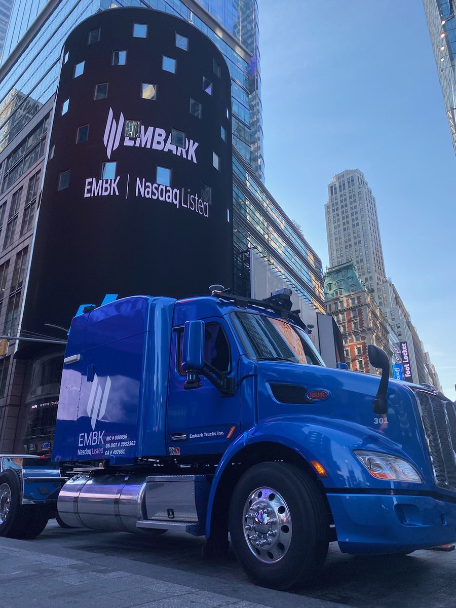 NasdaqExchange's tweet photo. We’re embarking on a new day at the @Nasdaq MarketSite! Today, we are welcoming @embarktrucks. 🚛 https://t.co/stwxsAVjfs