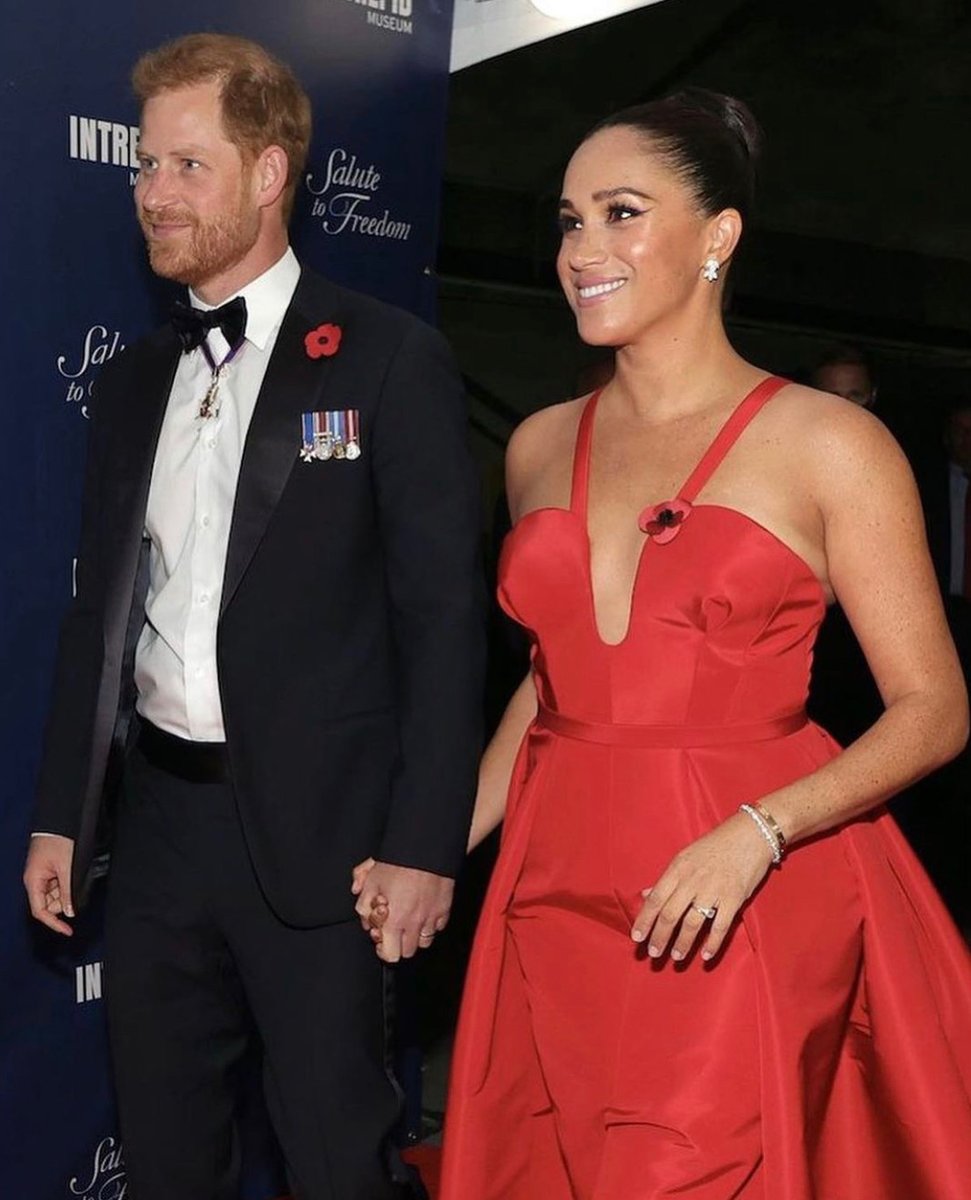Meghan Markle attended the Intrepid Museum’s Salute to Freedom Gala in New York wearing an M&amp;S Schmalberg Poppy.  She accompanies Prince Harry, The Duke of Sussex, who is presenting the Intrepid Valor Award to service members and veterans living with the invisible wounds of war.