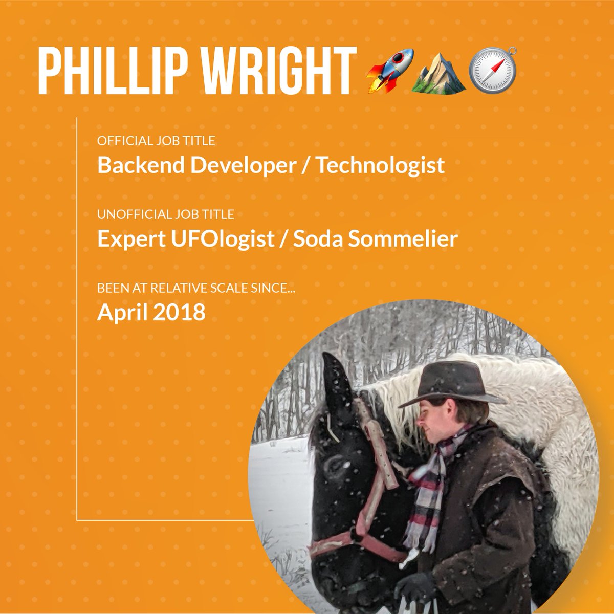 RelativeScale's tweet photo. Everyone say hello to Phillip, our Backend Developer / Technologist!  🚀⛰🧭

#meettheteam #developer #designagency #relativescale https://t.co/ciRYWDZ5Ie