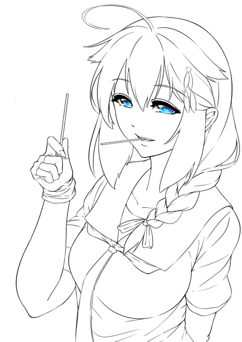 ポッキーの日中に描けるかなと思ったけど塗りが終わんなかった時雨謎ポーズ絵
#ポッキーの日 