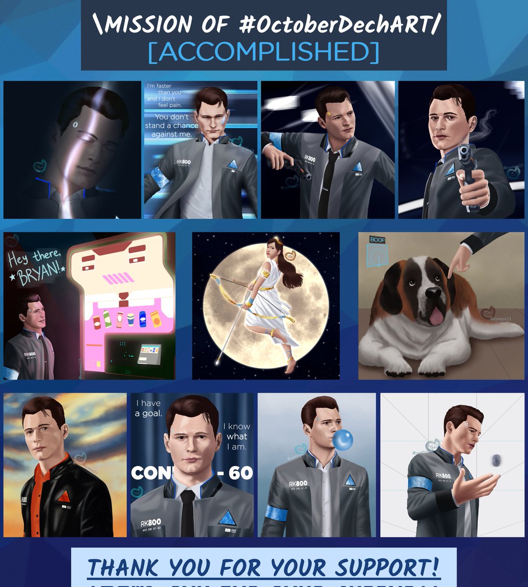 cyntiart23's tweet photo. Wanted to drop the closing post for #OctoberDechART because why not😉 Thank you all for the support, especially Bryan and Amelia, also @VrtuelleReality for the best references' library ever and @SamFrancisPo for mental support! You are all amazing!!!👏👏👏💙✨
#DetroitBecomeHuman https://t.co/S4GYvcuCH6