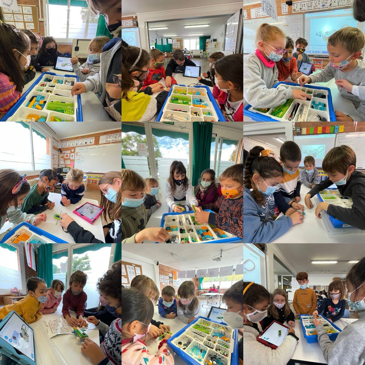 Cemporda's tweet photo. Avui els nens i nenes de #1rprimcee2122 hem fet una pràctica compartida amb els alumnes de cicle mitjà #3rprimcee2122 #4tprimcee2122 que fan l’extraescolar de robòtica🤖 Com que estem fent el projecte “Inventem màquines” de #teideprojectes, avui.. https://t.co/0wNraElN2e