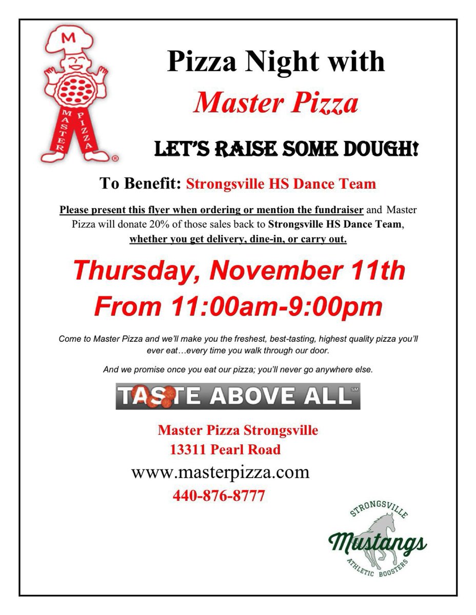 SHSdance_team's tweet photo. Please order pizza TODAY from Master Pizza! Just mention the  Strongsville High School DANCE TEAM or show this flyer to help support our team! We thank you for your support!! https://t.co/eWxlaTiC7A