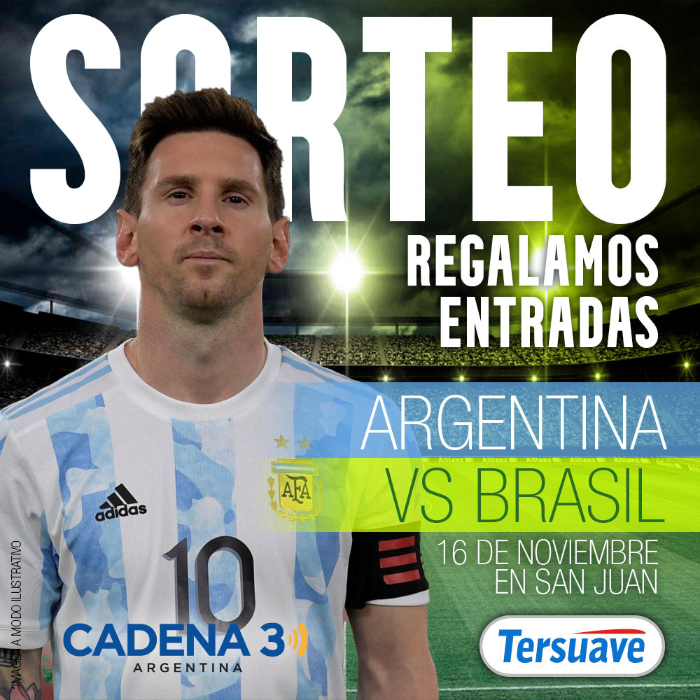 Cadena3Com's tweet photo. ¡VAMOS A ALENTAR A LA SELECCIÓN! ⚽
Junto a Tersuave te regalamos 3 pares de entradas para ir a ver ARGENTINA - BRASIL en San Juan 🇦🇷 /🇧🇷

Para participar: poné #Cadena3, dale RT y tus datos 🤩

Tersuave y ¡La Radio del Maracanazo rumbo a Qatar! 🎙️ https://t.co/FJOZJI6M6y