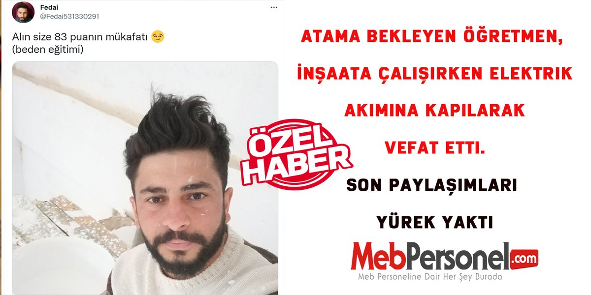 mebpersonel's tweet photo. Ataması yapılmayan #FedaiÖğretmen , trafonun dış cephe boyasını yaptığı sırada kapıldığı yüksek gerilim nedeniyle hayatını kaybetti. @tcmeb Bakanı Mahmut Özer  ve MEB Personel Genel Müdürü @fehmirasimcelik başta olmak üzere bir MEB yetkilisi başsağlığı mesajında bulunabilecek mi? https://t.co/1a1toxt9Hv