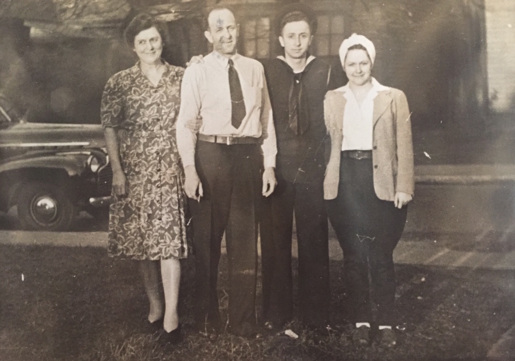 Leslie_Ferris's tweet photo. My Dad's family photo shoot b4 heading off to WWII in 1945. He was 18 and worked in a boiler room in a ship. He survived a typhoon where several other ships capsized, was in Japan 6 days after the A bombs were dropped, and spent 6 months in Shanghai harbor. Miss him every day. https://t.co/YfZOdraSVB