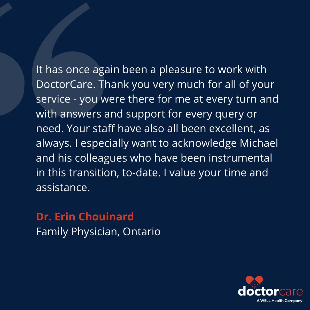 DoctorCare_Can's tweet image. In this month&apos;s #DoctorCareSpotlight, Dr. Erin Chouinard shares her DoctorCare experience as she goes through a practice transition. 

If you need help transitioning your practice, contact us at transitionservices@doctorcare.ca. #doctorcarespotlight #practicetransition