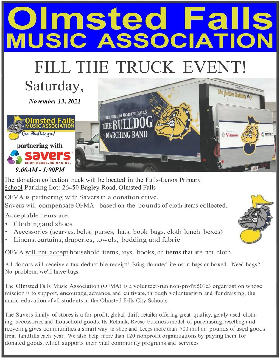 ** This Saturday! **  <a href="/ofhsband/">OFHS Band</a> <a href="/OFHSChoir/">OFHS Choir</a> <a href="/ofmsband/">OFMS Bands</a> <a href="/OFMSChoirNotes/">Mr. P OFMS Choir</a> <a href="/OFMSchoir/">Mrs. Acosta OFMSchoir</a> <a href="/ofhsbulldogs/">OFHS</a> <a href="/ofmsbulldogs/">OFMS</a> <a href="/ofisbulldogs/">OFIS</a> <a href="/ECCBulldogs/">Early Childhood Ctr</a> <a href="/ofhsalumni/">Olmsted Falls Alumni</a> <a href="/OFCSDistrict/">OFCS District</a> <a href="/ofmbprteam/">Olmsted Falls Marching Band PR Team</a> <a href="/OlmstedFalls_OH/">City of OlmstedFalls</a> <a href="/OlmstedChamber/">Olmsted Chamber</a> <a href="/OlmstedTwpOhio/">Olmsted Township</a> @OFEAbulldogs <a href="/OlmstedSpirit/">OS_Race Series</a> <a href="/OFPTACouncil/">Olmsted Falls PTA Council</a> <a href="/OFABoosters/">OF Boosters</a>