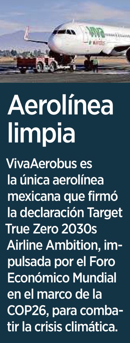 rramireznava's tweet photo. @VivaAerobus es la única aerolínea mexicana que firmó la declaración "Target True Zero 2030s Airline Ambition" #COP26Glasgow #TargetTrueZero #aerolineas #sostenibilidad vía @Reforma https://t.co/TP7YhDqyev