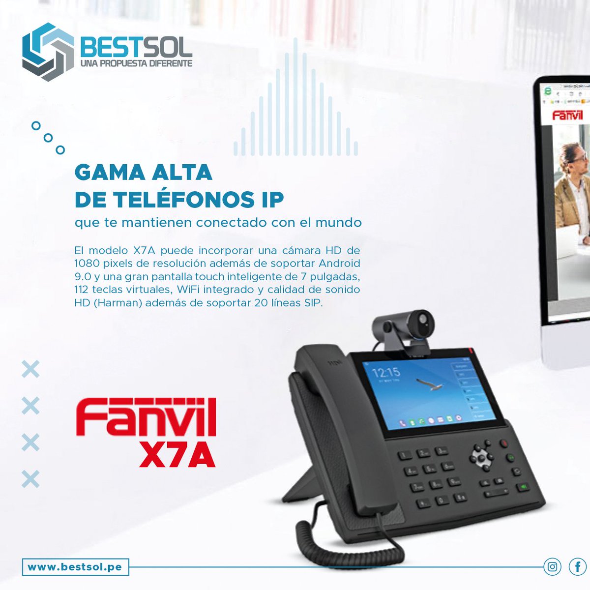 bestsol_peru's tweet photo. #Fanvil y su gama alta en el #X7A teléfonos IP 📞, te mantienen conectado con el mundo 🌎.
✅ Cámara HD de 1080 pixels de resolución
✅ #Android 9.0
✅ #Pantallatouch inteligente de 7 pulgadas
✅ 112 teclas virtuales
✅ #WiFiintegrado
▶️ https://t.co/kPX1XHEABP
#VideoHD #AudioHD https://t.co/5oWv46stL0