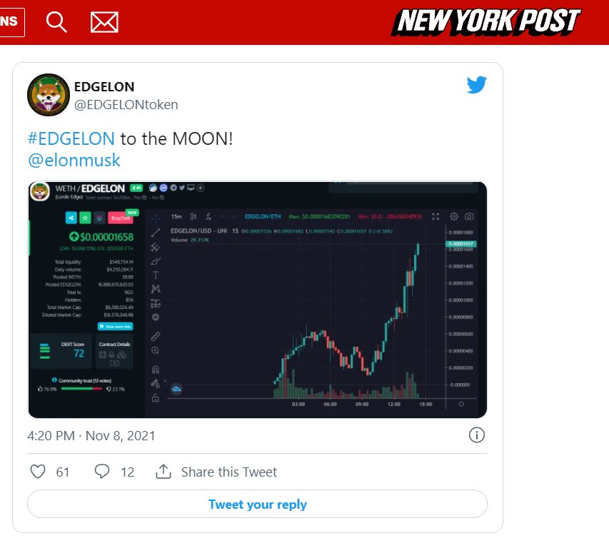 ZachBoychuk's tweet photo. #EDGELON is a bomb in this market.
Just over 3 days old already making the news globally. @nypost , @BusinessInsider , @MSN  and many more outlets.

They have a call in over 8H in their telegram with updates on their #P2E game and CEXs:
https://t.co/aaNfsYgAz1

@EDGELONtoken DYOR https://t.co/VnIe2z26Gd