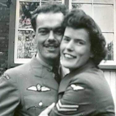 My Grandpa, Jack Woods, a RCAF fighter pilot during #WW2, called his girlfriend while flying home between missions to tell her he'd be in Montreal. Did she have any plans on Saturday? Joan said, no, why? And he said, how about getting married? Grandma said yes. #LestWeForget