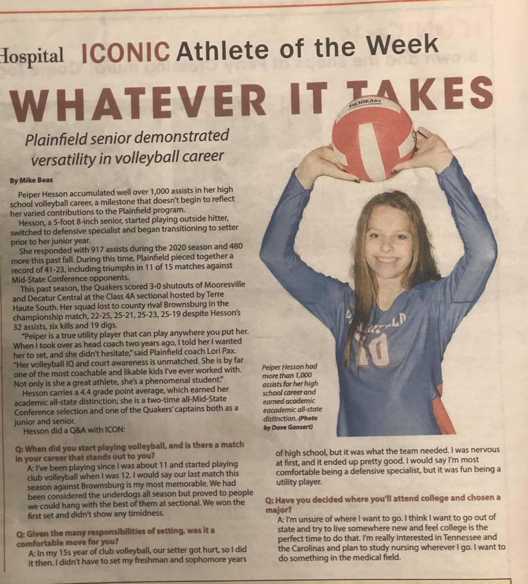 Plainfield High School Volleyball (@phsvolleygirls) on Twitter photo Congrats <a href="/hesson_peiper/">Peiper Hesson</a> !! So proud you are a Quaker!! Much deserved for all that hard work! 💙🏐❤️ Congrats <a href="/hesson_peiper/">Peiper Hesson</a> !! So proud you are a Quaker!! Much deserved for all that hard work! 💙🏐❤️
