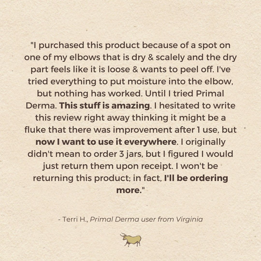 primalderma's tweet photo. Thanks, Terri H from Virginia for these kind words. We love knowing that customers are using and benefiting from our products.

#testimonial #skincare #sustainable #grassfed https://t.co/jskYv0eANd