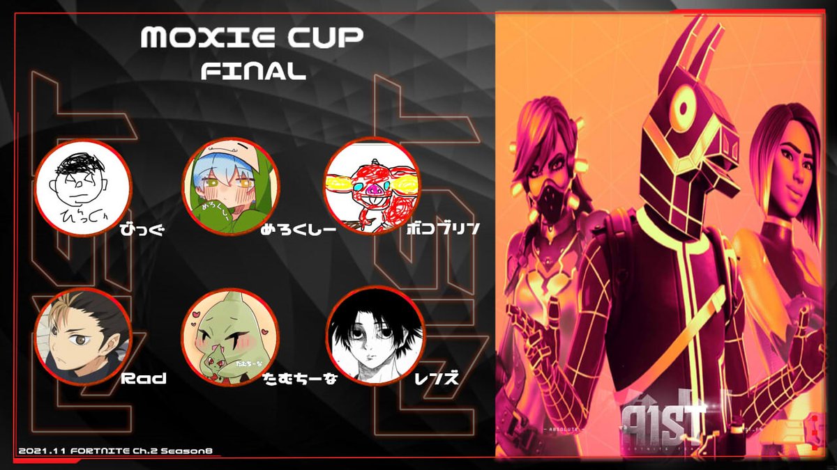 MOXIE CUP
Session 2
11/14  19:00~22:00

<a href="/Bigx_x1/">A1st にぐぁ</a> 
@x7ex5y
@A1st_bokoburin
@Radftn 
@tamudao3
<a href="/Renzu_jp/">レンズ</a>

Do your best !　
#A1stwin
