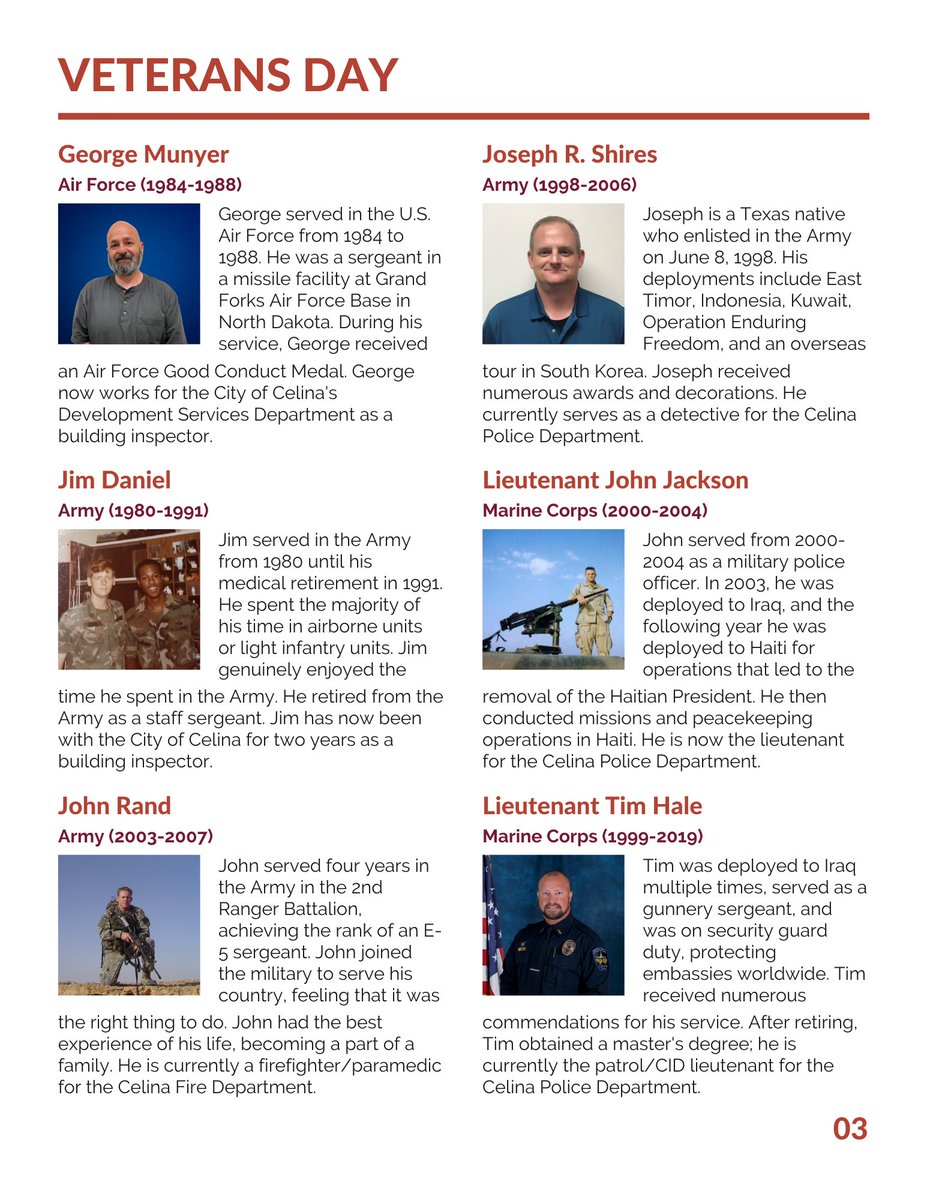 celina_texas's tweet photo. The City of Celina would like to highlight and thank the numerous veterans who have chosen to continue to serve the public through our organization. The following are short biographies of the veterans on our team. https://t.co/24lZKdiQSS