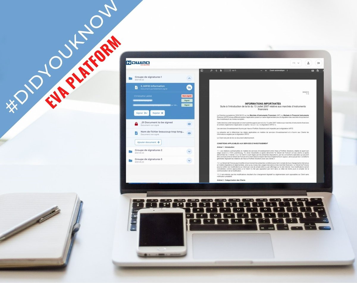 NowinaSolutions's tweet photo. [DidYouKnow💡] EVA, our #eSignature platform, provides you with a convenient and secure way to easily sign documents using your own signature means! 📝

✉️ Contact us today at info@nowina.lu to find out more about our services.

#signthesmartway https://t.co/JoZLG20DV1