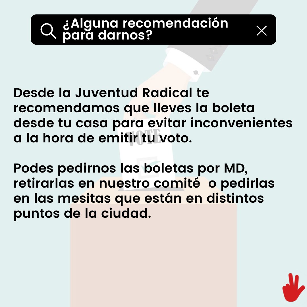JRMercedesBA's tweet photo. ¿Sabes qué se vota este domingo? 
Desde la juventud radical te damos información importante para que al momento de emitir tu voto, no tengas  ningún inconveniente. https://t.co/30d5TTlySp