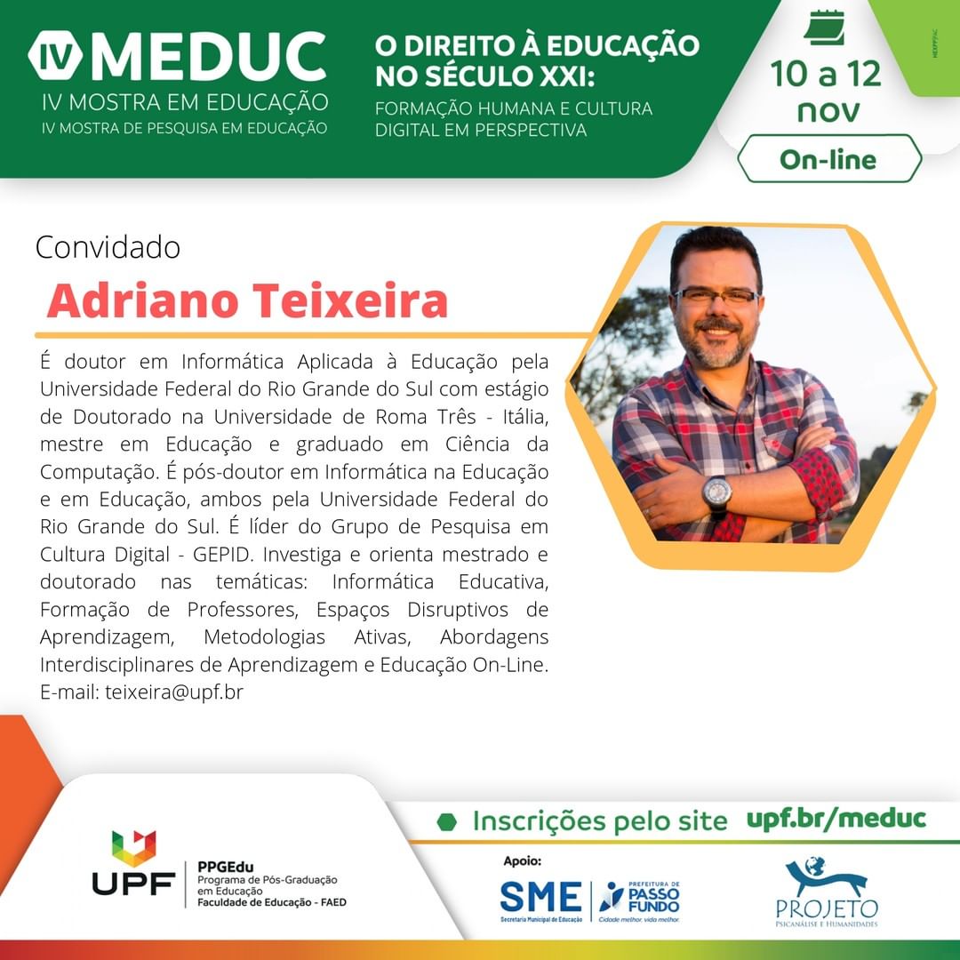 edecomunicacao's tweet photo. Hoje, às 19h30, o @tellesjornal e a @luizacdsantos vão partir da IV MEDUC na @UniversidadeUPF na mesa "Cultura Digital e Direito à Educação". A mesa conta também com o professor Adriano Teixeira e pode ser assistida em: https://t.co/D1axYI6upW. Não perca! https://t.co/bu0fH2tLc8