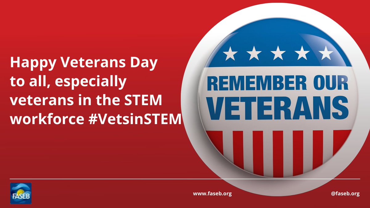 FASEBorg's tweet photo. Happy Veterans Day. Supporting efforts to engage, train, and retrain veterans in the #STEM workforce, especially women https://t.co/p3uR557qBU #VetsInSTEM #VeteransDay #VeteransDay2021 https://t.co/pHUY8cGXxr