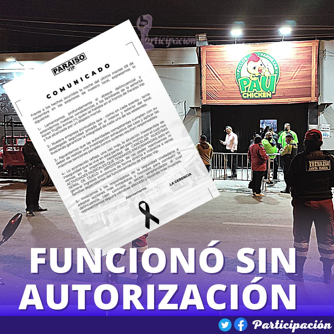 grados_flor's tweet photo. REALIZÓ BAILE SIN AUTORIZACIÓN, NI GARANTÍAS Y TRAS MUERTE DE JOVEN ANUNCIA PARALIZACIÓN DE EVENTOS

Se pronunció mediante COMUNICADO pero no se refirió al incumplimiento de requisitos para la realización de dichos eventos.

https://t.co/0JB4AicUc0 https://t.co/HL5QPRboGG
