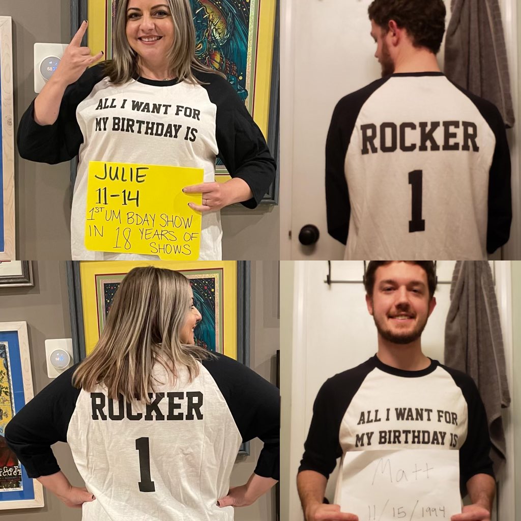 MichaelIHigham's tweet photo. SBC will be the 1st time Julie will see an UM show ON her birthday in 18 years of following UM. We’ve made so many amazing friends thanks to UM, including our brother from another mother, Matt. Their collective birthday wish is to hear Rocker 1 in SBC! @ryanstasik @goldlikejoel https://t.co/3dlrD2l4FP