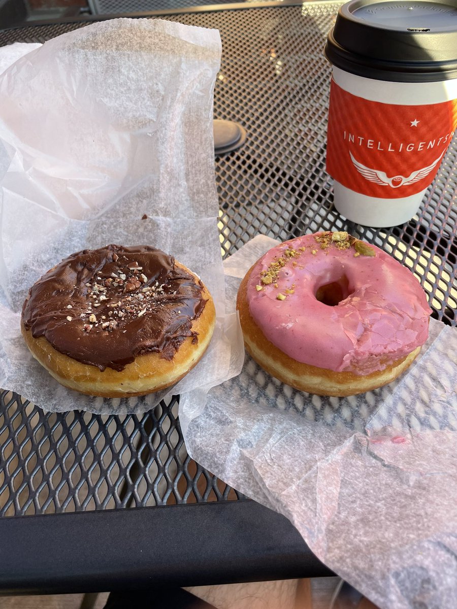therubioroom's tweet photo. Finally tried @gocodough this morning! #chocolate #pumpkin on the left, #cranapple on the right. Plus #coffee. #donuts #doughnuts #ballston #arlington #yum https://t.co/6nLYxoIBiK