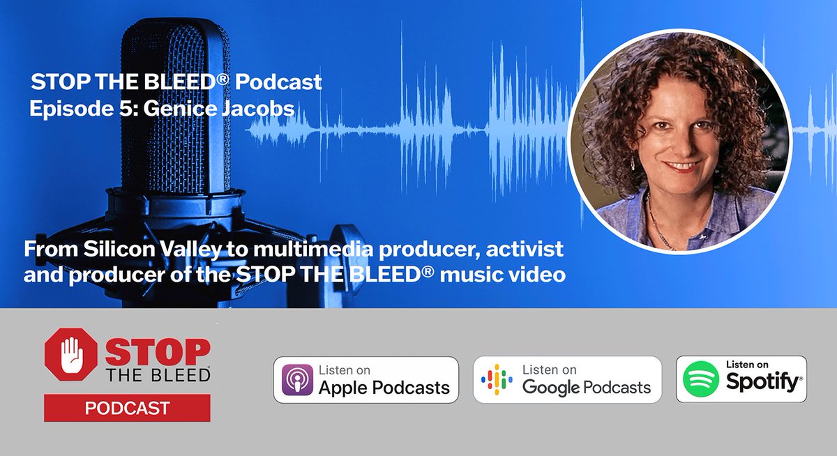 stopthebleedpro's tweet photo. STOP THE BLEED® Podcast # 5: Genice Jacobs - award winning director, producer, activist, STOP THE BLEED® champion. Find out more about her unique perspective  STOP THE BLEED®. Learn to #savealife #stopthebleed #beprepared Google, Spotify + Apple Podcasts https://t.co/A7dz3JOQkV https://t.co/vPfgoug4zs