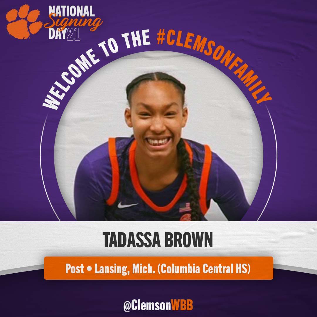 ClemsonWBB's tweet photo. It’s official‼️

Welcome to the Clemson Family, Tadassa Brown! 

#GoTogether | #HYBLAW https://t.co/7pG0pzwBzw